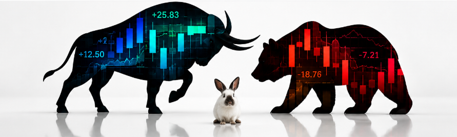 Bull, rabbit and bear market illustration